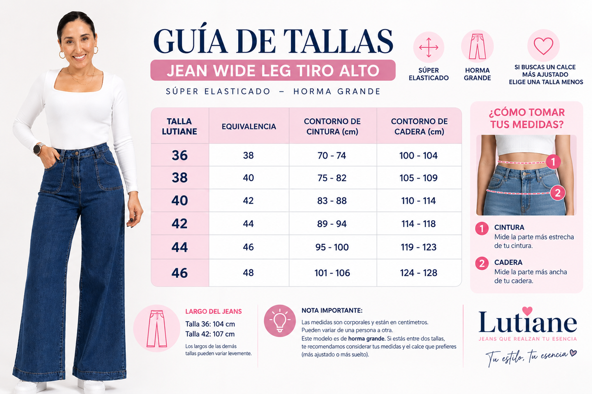 Jeans Wide Leg Tiro Alto Bolsillos Delanteros Horma Grande