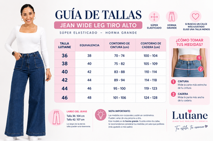 Jeans Wide Leg Tiro Alto Bolsillos Delanteros Horma Grande