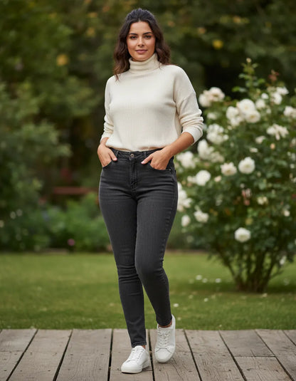 Jeans Gris Oscuro Con Polar Tiro Alto Elasticado Push Up