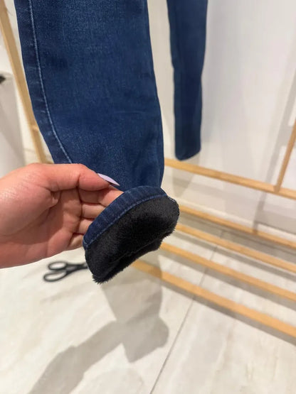 Jeans Pitillo Skinny Con Polar Azul Elasticado Push Up