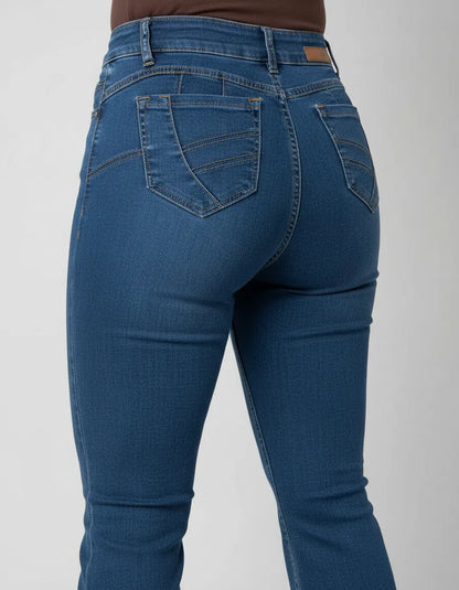 Jeans Mujer Flare Azul Tiro Alto Elasticado Efecto Push Up