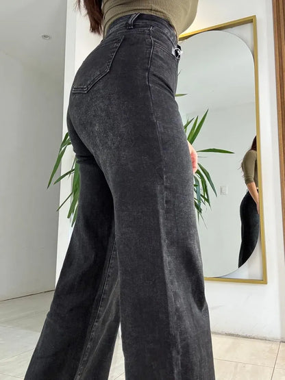 Jean Wide Leg Mujer Cintura Cruzada Tiro Alto Elastizado