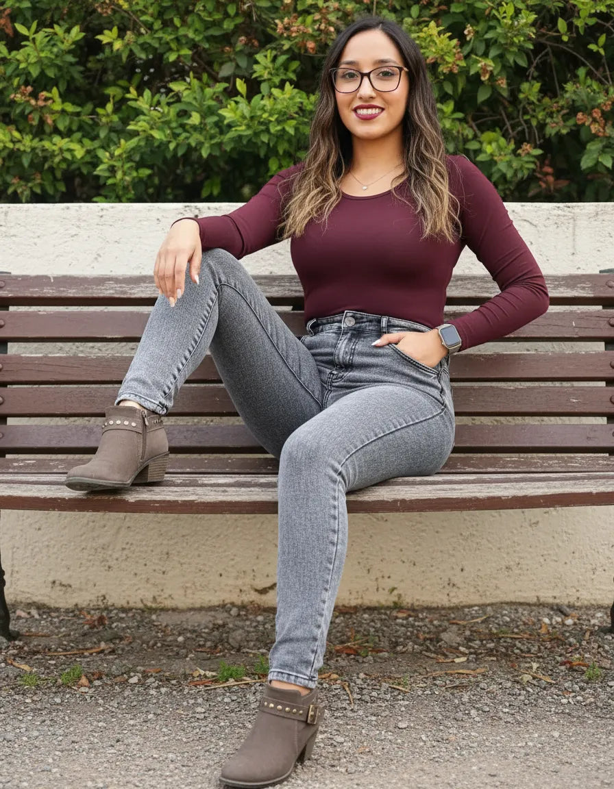 Jean Mujer Pitillo Polar Tiro Alto Elasticado Gris Nevado