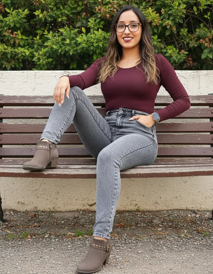 Jean Mujer Pitillo Polar Tiro Alto Elasticado Gris Nevado