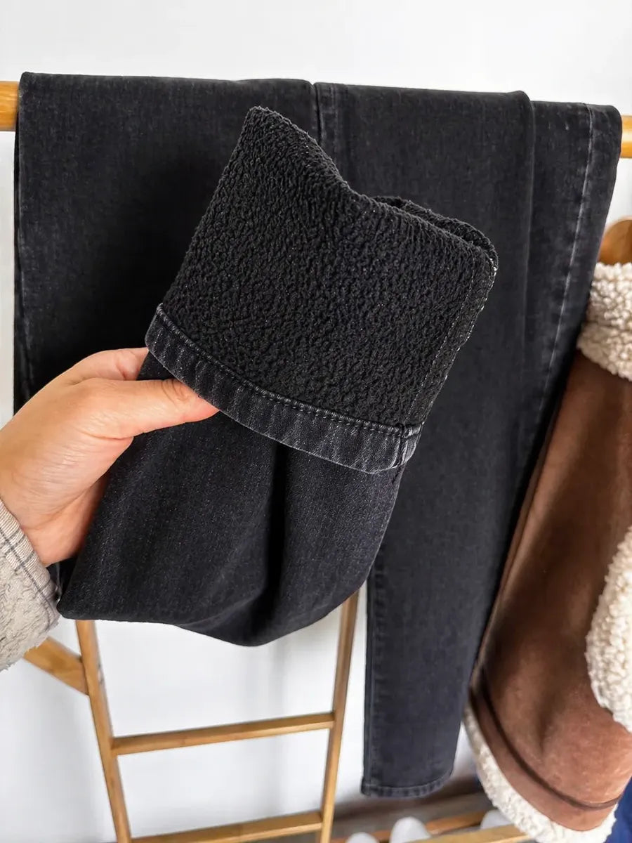 Jeans Gris Oscuro Con Polar Tiro Alto Elasticado Push Up