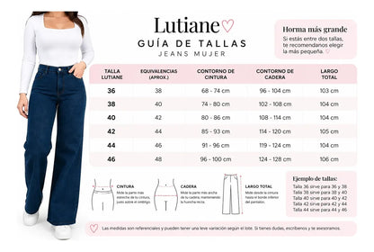 Jeans Wide Leg Corte Recto Tiro Alto Elasticado Azul Oscuro