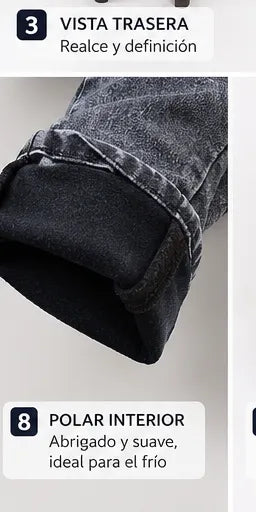 Jean Mujer Pitillo Polar Tiro Alto Elasticado Gris Nevado