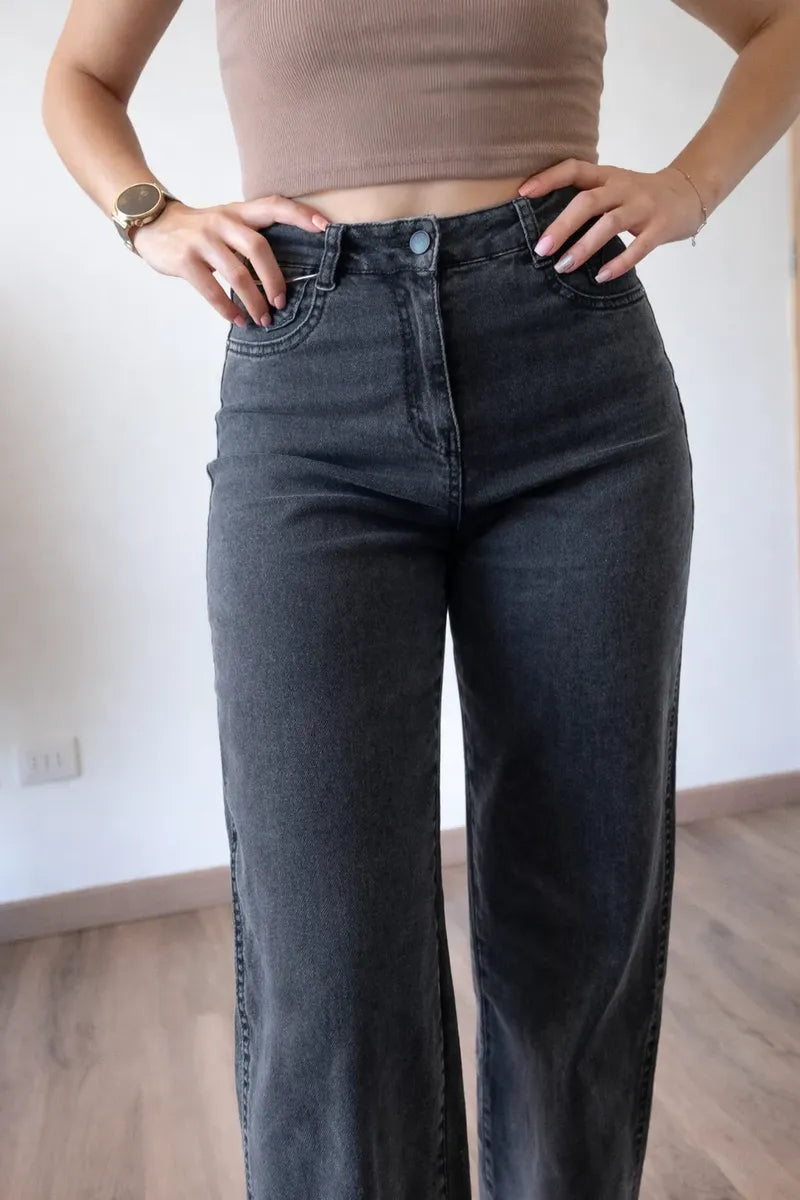 Jeans Mujer Negro Lavado Tiro Alto Elasticado Súper Cómodo