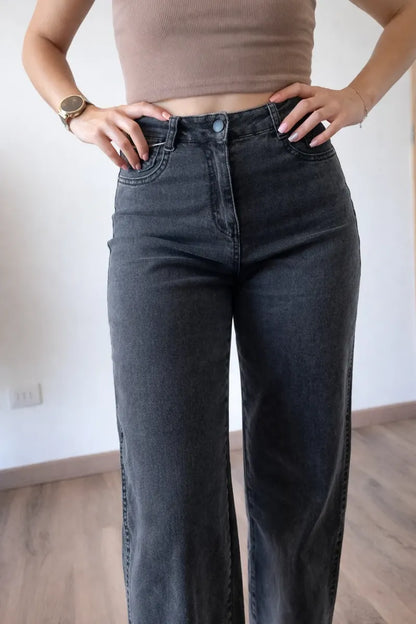 Jeans Mujer Negro Lavado Tiro Alto Elasticado Súper Cómodo