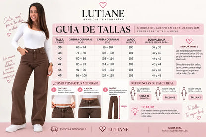 Jeans Wide Leg Cafe Tiro Alto Elasticado Recto Horma Grande