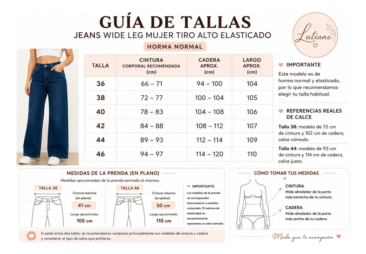 Jeans Mujer Wide Leg Azul Clásico Corte Recto Elasticado