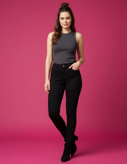 Jeans Mujer Skinny Pitillo Tiro Alto Elasticado Push Up
