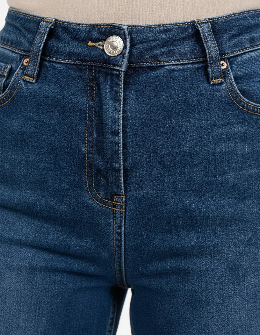 Jeans Mujer Wide Leg Azul Clásico Corte Recto Elasticado