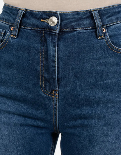 Jeans Mujer Wide Leg Azul Clásico Corte Recto Elasticado