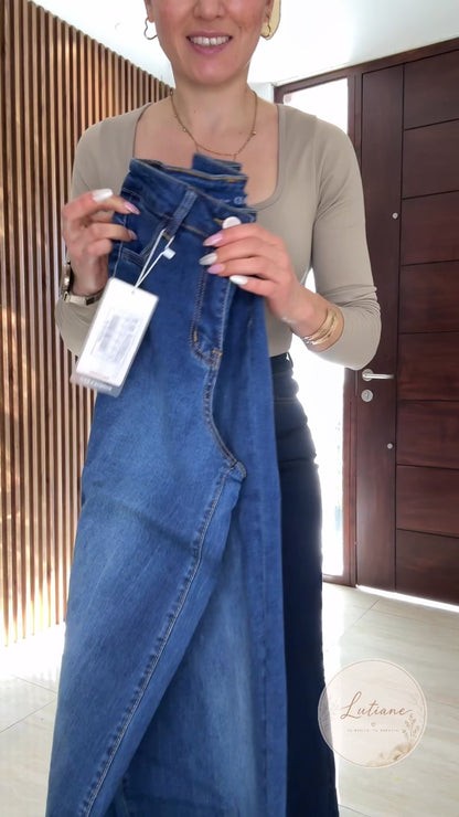 Jeans Mujer Wide Leg Azul Clásico Corte Recto Elasticado